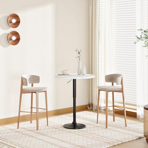 Image of HOOBRO Bar Table, Height-Adjustable Round Pub Table 27-35.4 Inches with Sturdy Base, Modern Style, Easy to Assemble, Suitable for Small Space, White BW58BT01G1