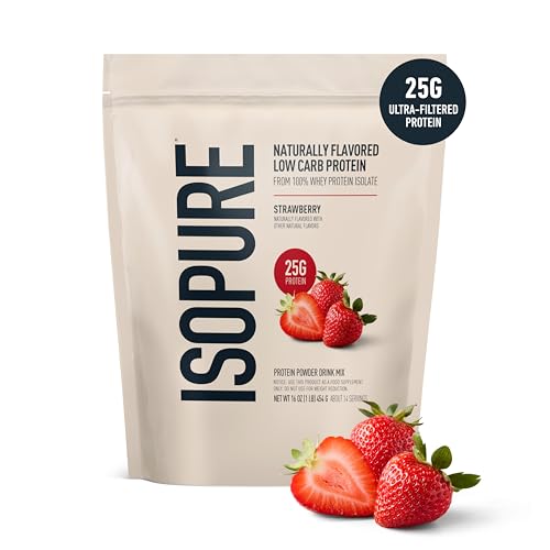 Image of Isopure Low Carb 100% Pure Whey Isolate Protein Powder, Lactose Free, Gluten Free, With Vitamins, Strawberry, 25g Protein Per Serving, 1 Lb, 14 Servings (Packaging May Vary) | 25g Protein Per Serving, 100% Whey Protein Isolate, Lactose Free, Gluten Free, with Added Vitamins, 5 or Less Ingredients