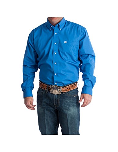 Cinch Men's Classic Fit Long Sleeve Button One Open Pocket Solid Basic Shirt, Blue, X-Small