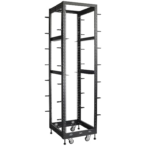 RIVECO 42U 19” Adjustable Depth Server Rack Support Up to 1700LBS Floor Standing 4 Post Rack with L Rails & Load-Bearing Casters Universal for Network Equipment Black Cover