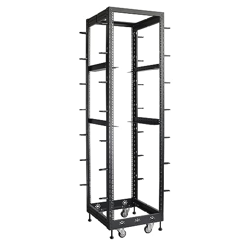 RIVECO 42U 19” Adjustable Depth Server Rack Support Up to 1700LBS Floor Standing 4 Post Rack with L Rails & Load-Bearing Casters Universal for Network Equipment Black