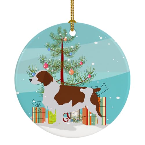 Caroline's Treasures Welsh Springer Spaniel Merry Christmas Tree Ceramic Ornament Christmas Tree Hanging Decorations for Home Christmas Holiday, Party, Gift, 3 in, Multicolor