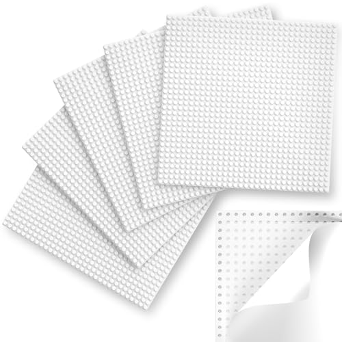 Image of Pokiiulk Classic Baseplates, Peel and Stick Base Plates for Building Bricks, Compatible with Major Brands, Self-Adhersive Base for Bricks 10 inch x 10 inch, 6 Pack White