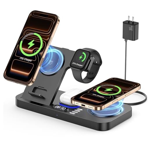 YiJYi Dual Phone Wireless Charging Station for Apple Devices, 30W Wireless Charger with Auto-Switch 7-Color Light & Clock,Dual iPhone for iPhone 17 for AirPods4 for Apple Watch10