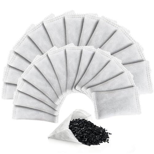 25Pcs Activated Charcoal Water Filters Coconut Shell Chemical-Free Odor Absorbing Carbon Filter Replacements for Home Pure Water Remove Compound Formaldehyde Benzene Ammonia TVOC Musty Odors(5*8.5cm)