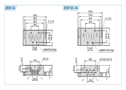 Distributeur pneumatique Électrovanne PS520F-04S DC24V sur embase fixe