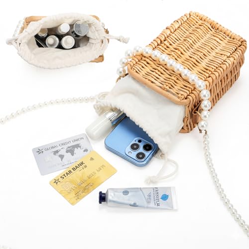 Bolso de playa de ratán tejido para mujer miniatura 6