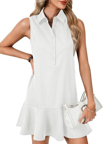 Image of Vrtige Women's Sleeveless Polo Dress Button Front Ruffle Hem Casual Golf Tennis Summer Mini Dresses