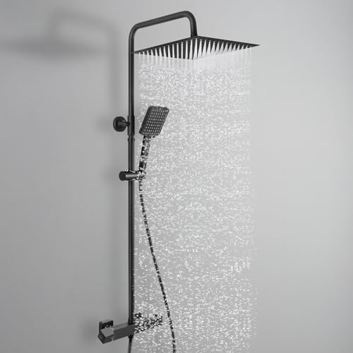 Auralum Thermostat Duschsystem Komplettset Schwarz mit 30cm...