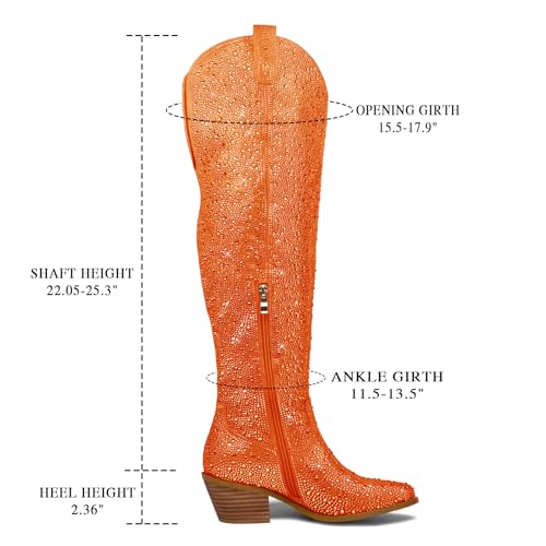 RKQ Women's Rhinestone Sparkly Cowboy Boots Western Glitter Pointed Toe Block mid Heel Over-the-Knee Cowgirl Boots2