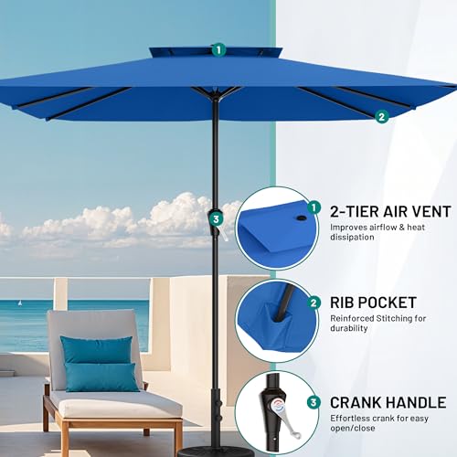 Image of AreShark 8'x10' 2 Tiers Rectangular Patio Umbrella - Outdoor Umbrella Waterproof UV Protection, Market Table Umbrella w /Crank for Pool, Backyard, Deck(Royal Blue)