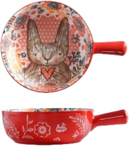 Riuuyyi グラタン皿 大型食器 オーブン対応皿 電子レンジ対応 ベーキング用品 ガラス製 シングルハンドル セラミックボウル ヌードルボウル 森の動物柄 大型ボウル クリエイティブレストラン (4)