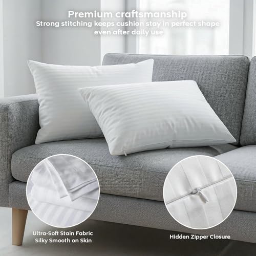 Image of AYKA Microfiber Cushion Filler Set of 4 (12x18 Inch) | Soft & Fluffy Sofa Cushions Inserts | Premium Polyester Fiber Throw Pillows for Sofa, Couch, Bed & Living Room Decor | White