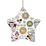 Mexikanische Salsa-Symbole Druck Baum Keramik hängende Dekoration, Weihnachten Keramik Stern Herz Anhänger für Weihnachtsbaum Festliche Einrichtung