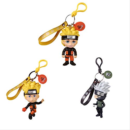 Yangzou 3 Stück 12 cm 3D Anime Schlüsselbund Schlüsselbund Naruto Schlüsselbund Figur Kakashi Naruto Puppe Auto Schlüsselanhänger Tasche Charms Anhänger Cover