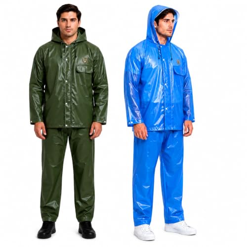 Image of Viva Impex Unisex Waterproof PVC Raincoat Suit with Hood | Jacket & Pant Rain Wear for Men & Women | Heavy Duty for Bike Riding, Travel & Outdoor Work | Universal Size | Random Color