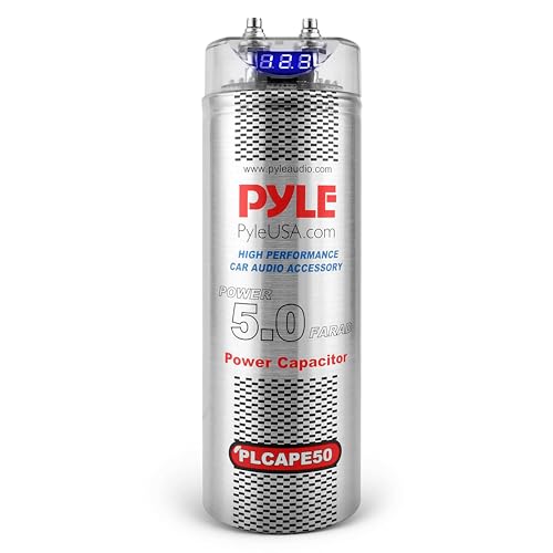 Pyle 5.0 Farad Digital Power Capacitor - High-Performance Car Audio Accessory with Blue Digital...