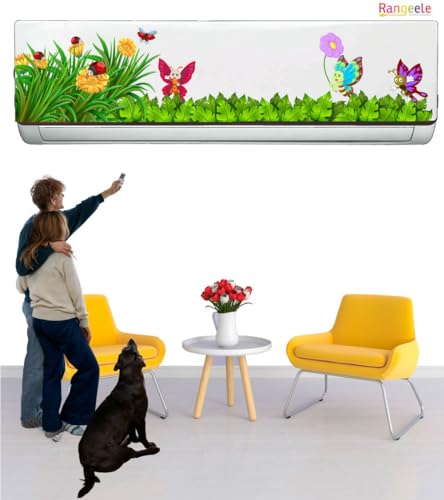 Image of 'nature flower and butterfiy'' AC Sticker (96 cm x30 cmx 24 cm)multicolors (Multicolour 3)
