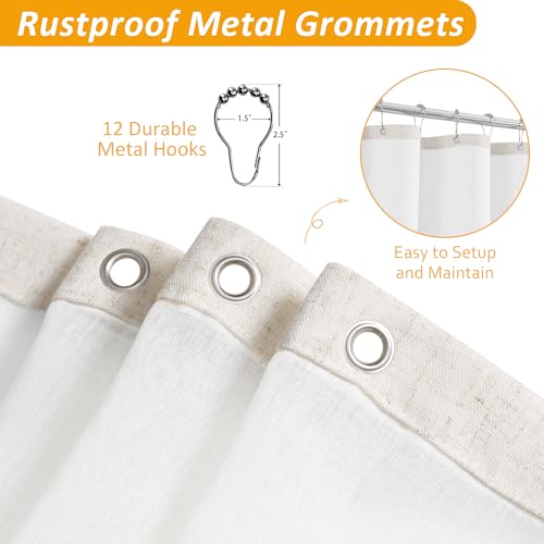 Naturoom NAYL-SCYMSSPJ7272BS Beige Linen Shower Curtain With Snap In Liner Set Rustic Farmhouse Shower Curtains thumb #5