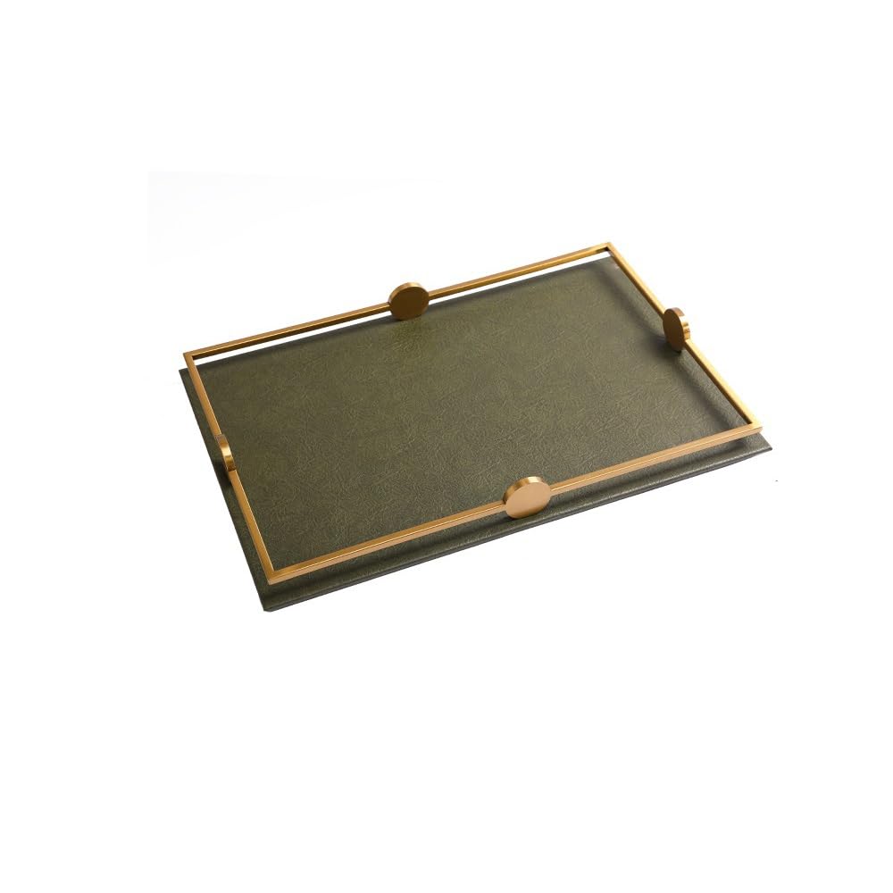 Vassoio per la colazione in pelle verde, elegante tavolo da pranzo e portico, contenitore multifunzione per frutta e caffè, perfetto per decorare la stanza dei modelli, taglia M