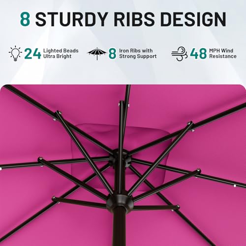 Image of AreShark 8' X 10' Rectangular Patio Umbrella with Solar Lights, Lighted Solar Umbrella with Crank, Outdoor Table Umbrella for Garden, Deck, Backyard, Pool and Beach, Rose Pink
