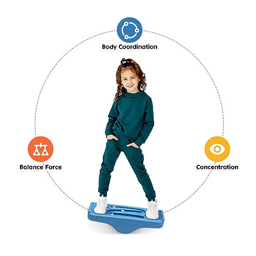 Kids Rocking Seesaw Balance Board Wobble Board with 5 Wooden Balls Sensory Training Rocking Board Balance Training Equipment Children Indoor Outdoor Activity Toy (Blue) - Image 6