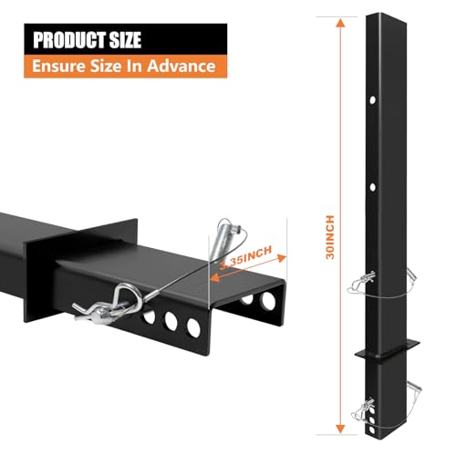 SALUINOKI 4Pack 30 inch Adjustable C Channel Pipe Stake for Flatbed Trailer Hauler with Anti-Loss Cord, 30 inch Flatbed Trailer Stake Pocket D Ring, Trailer Stake Side Rail Black by SALUINOKI - Image 2