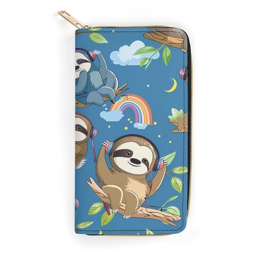 Sloth Pattern Wristlet Wallets for Men Women Leather Purse Clutch Cute Card Holder