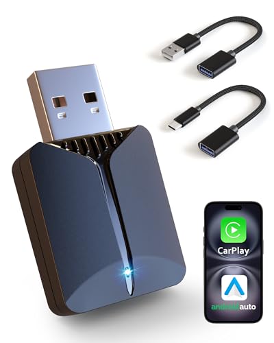 2026 Wireless Carplay Adapter-Android Auto Wireless Adapter 2 in 1, 5.4/6GHz Carplay Bluetooth Adapter Plug and Play Auto Reconnect, Mini Size with USB&Type-C Extension Cable,for iPhone & Android