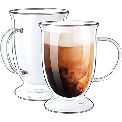 Bivvclaz 2-Pack 16 oz Double Wall Glass Coffee Mugs, Large Insulated Coffee Cups, Clear Borosilicate Glass Mugs, Perfect for Cappuccino, Tea, Latte, Americano, Hot Beverage, Microwave Safe Cover