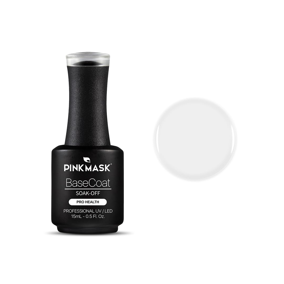 PINK MASK Gel Color Base Coat 15mL, Soak-Off Professional UV/LED, Base No-Wipe Formula, Long Lasting Base Coat Nail, Is specially designed to transfer