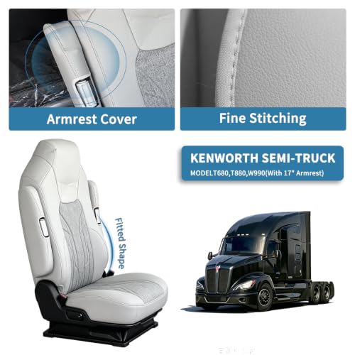 ASINRI Heavy Duty Truck Seat Cover for Kenworth T680, T880, W990, Custom Tailored Fit, Leather, Gray, 17 Inch Armrest, Wear Resistant by ASINRI - Used condition - Image 2