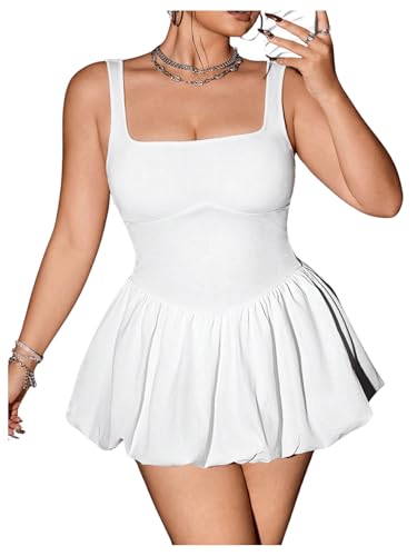 Image of SOLY HUX Women's Plus Size Square Neck Sleeveless A Line Bubble Dress Y2k Mini Dresses