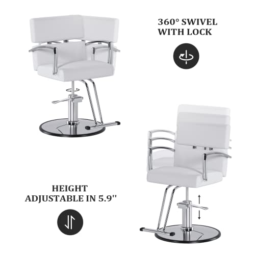 Omysalon Salon Chair Heavy Duty For Stylist, Barber Chair White 360 Degree Swivel, Hydraulic Pump For Hair Cutting, Beauty Spa Styling Hairdressing Tattoo Equipment #TOP4