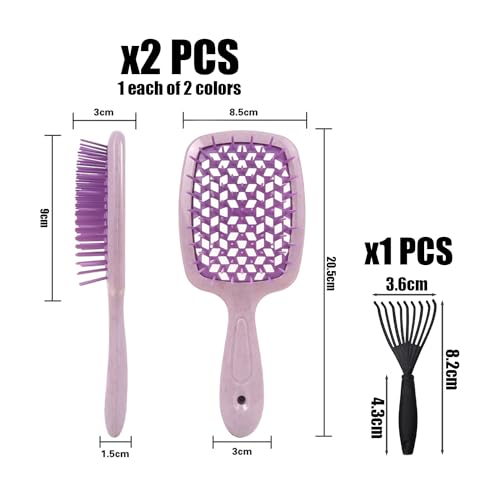 2 Haarbürsten Zum Entwirren, 1 Luftkissenkamm-Reinigungsbürste, Haarglättungsbürste, Haarentwirrungsbürste, Haar-Organizer, Tragbare Haarbürste, Haarreinigungskamm-Werkzeug (Grün, Lila)
