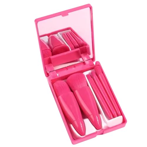 Kit Portátil de Pincéis de Maquiagem com Espelho, Rosa (PINK ROSA)