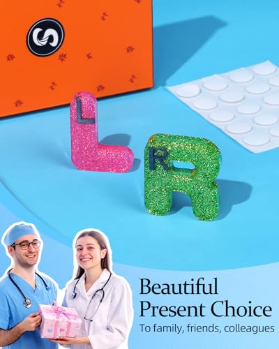 Image of Plifal Xray Markers with Lead Initials - Glitter Radiology X-ray Markers in Rose & Green inchL&R inch Letter Shape Include Reusable Adhesive Tapes to Nurse Radiologist Badge Buddy, Easy to Identify