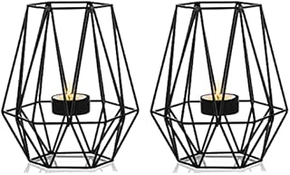 NUPTIO 2 Pcs Tealight Holders - Tea Light Candle Holders Geometric Candle Holder for Dining Table Decorations Centrepiece, Black Fireplace Ornaments for Living Room, Wedding Housewarming Gifts