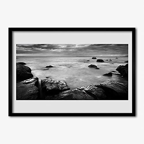 Affiche encadrée 70x50 cm décoration murale en MDF motif paysage de mer rock pour salon