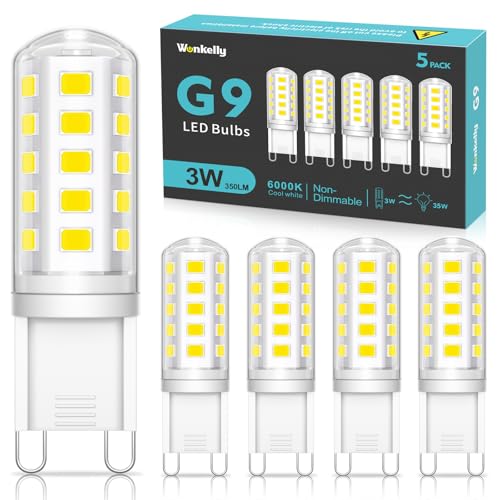 Wonkelly G9 LED Lampen Kaltweiss, 3W, 350LM, 6000K, Ersatz für 35W...