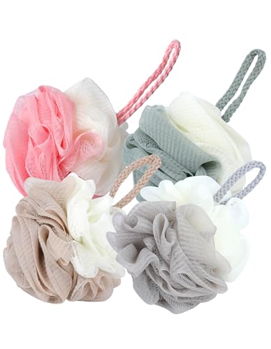 Itingy Exfoliating Shower Puffs for Women & Men – Spa-Like Mesh Bath Sponge, Bath Scrunchie Two-Tone Spliced Eco-Friendly & Skin-Safe, 50g Body Loofah Soft & Durable Portable for Travel - 4 Pack