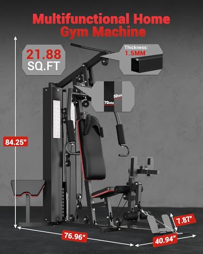 Home Gym Equipment Machine, Full Body Workout Machine with 150LBS Weight Stack, Multifunctional All in One Exercise Station with Preacher Curl Pad, Leg Developer for Strength Training