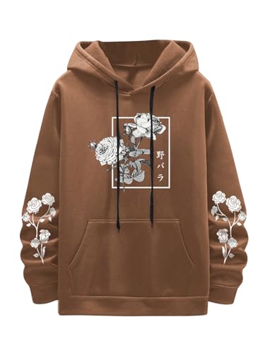 SOLY HUX Men's Floral Print Casual Graphic Hoodies Drawstring Long