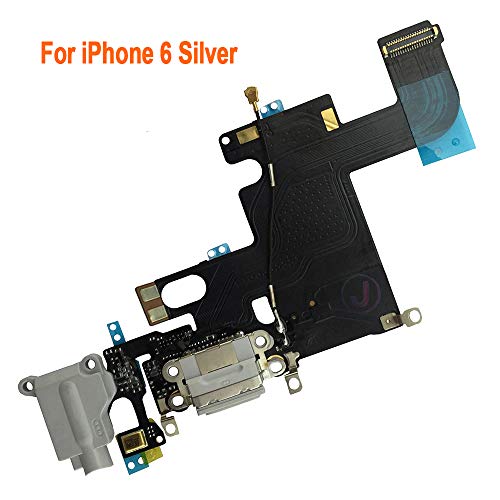 Johncase OEM Charging Port Dock Connector Flex Cable w/Microphone + Headphone Audio Jack Port Ribbon Replacement Part Compatible for iPhone 6 All Carriers (Light Gray)