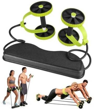 Shopeleven Full Body Workout Pull Rope 4 Wheel Abs Wheel Roller With Resistance Band Abdominal Exerciser Abs Workout Roller for Men & Women Home Gym Fitness Equipment (Pack of 1-Green)
