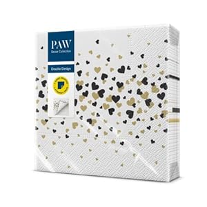 PAW Servilletas Papel 3 Capas | 33 x 33 cm | 20 Piezas | Ideal para Uso Diario y para Ocasiones Especiales y Fiestas | Color: Hearts Confetti Fell (gold)