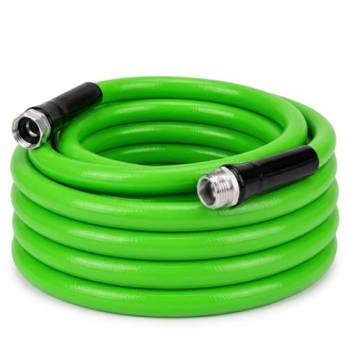 UNCO- Hybrid Polymer Garden Hose 5/8 x 35 FT Green 3/4 GHT Aluminum Fittings Drinking Water Safe Lightweight Heavy Duty Garden Hose