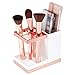 mDesign Decorative Plastic Bathroom Toothbrush and Toothpaste Stand Holder - Dental Organizer with 5 Storage Compartments for Bathroom Vanity Countertops and Medicine Cabinet - White/Rose Gold