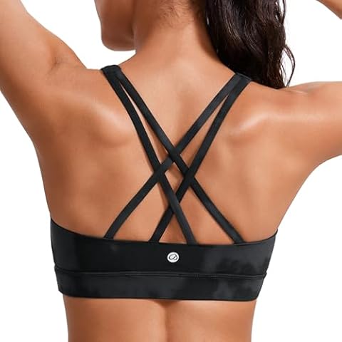 CRZ YOGA Women's Strappy Sports Bras Fitness Workout Padded Yoga Bra Criss Cross Back Black Tie Dye Flowers Small Cover
