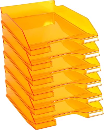 Bandejas de Oficina Apilables – Organizador Oficina para Folios – Organizador de Archivos Escritorio Color Transparente Naranja OFFICEPAPER Pack (6 Bandejas)